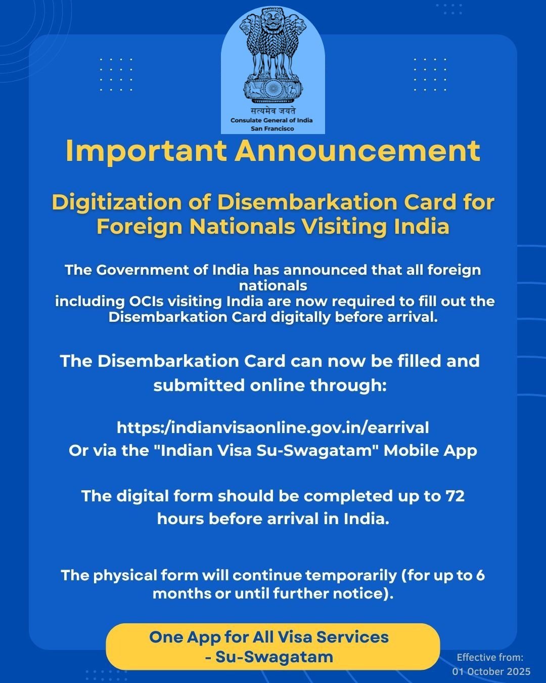 Digitization of Disembarkation Card for Foreign Nationals Visiting India