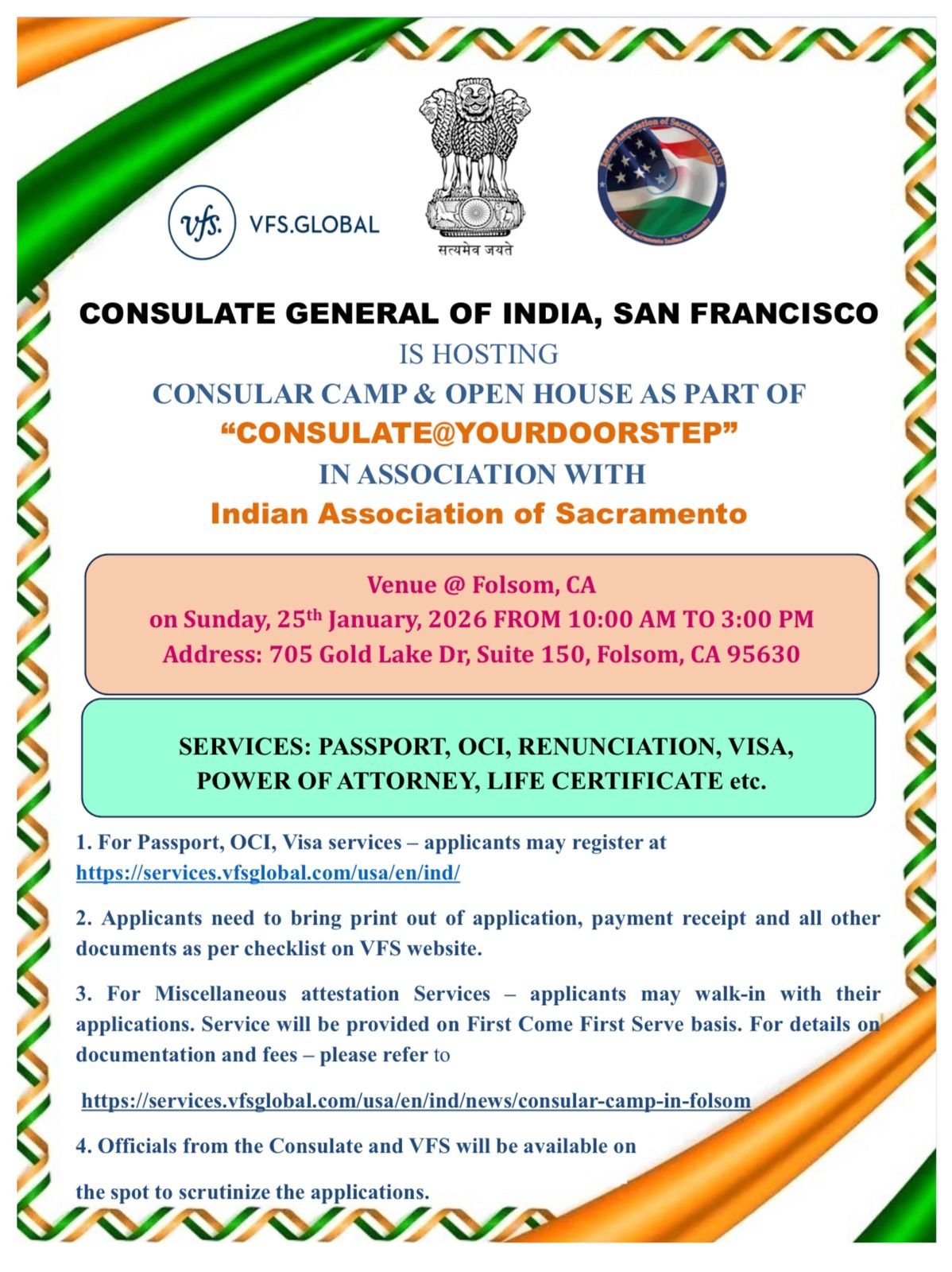 Consular Camp & Open House | Folsom, California | 25 January 2026 |