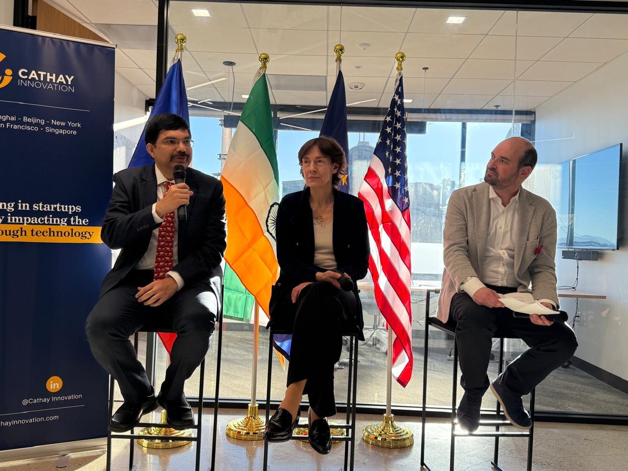Consul General Dr. K. Srikar Reddy joined Ms. Anne Bouverot, French President’s Special Envoy for AI, on a panel discussion on ‘Scaling AI for Impact: Lessons from India and G7 Agenda’ at Cathay Innovation in San Francisco. Consul General briefed the participants on outcomes of AI Impact Summit in India, including ‘Charter on Democratization of AI resources’, MAITRI platform and Trusted AI Commons, among others. He also reiterated Prime Minister Shri Narendra Modi’s M.A.N.A.V vision representing human centric approach to AI.