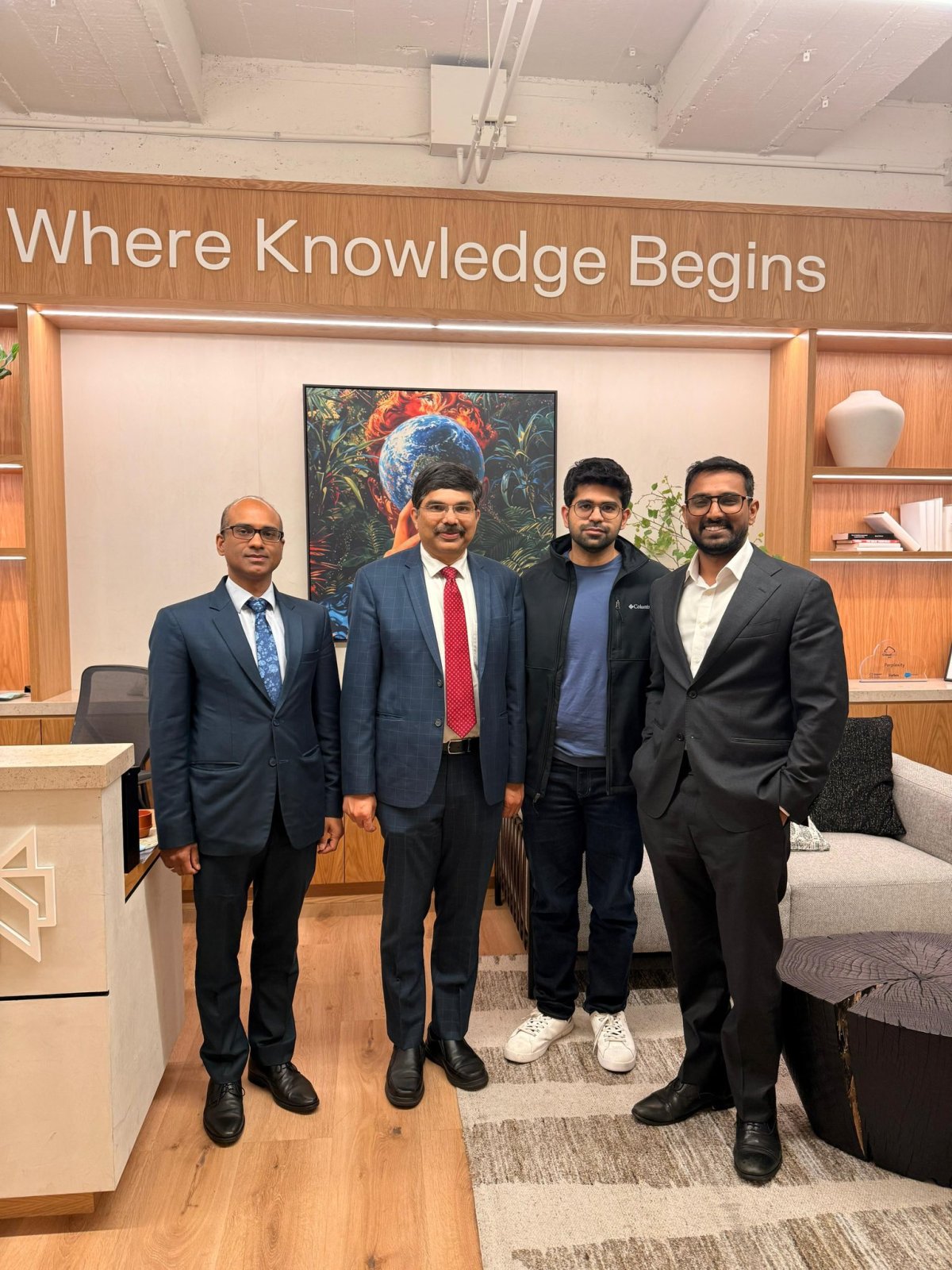 Consul General Dr. K Srikar Reddy met with Aravind Srinivas, CEO of Perplexity AI, on April 20 for an engaging discussion on how AI-powered search is transforming access to information and what it means for the broader digital economy.