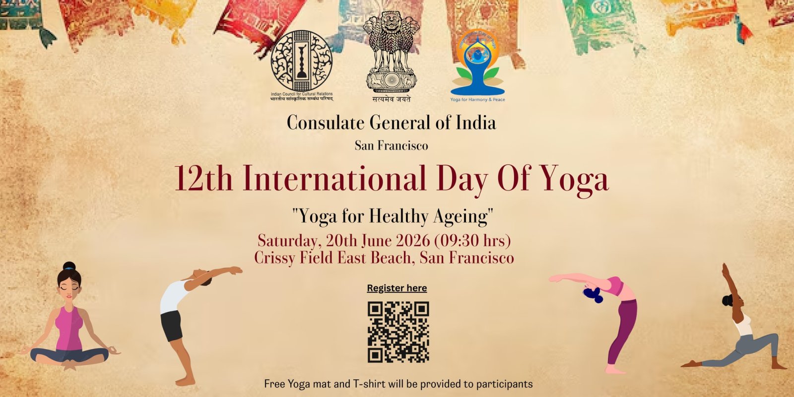 The Consulate General of India, San Francisco invites you to celebrate the 12th International Day of Yoga at Crissy Field East Beach, San Francisco