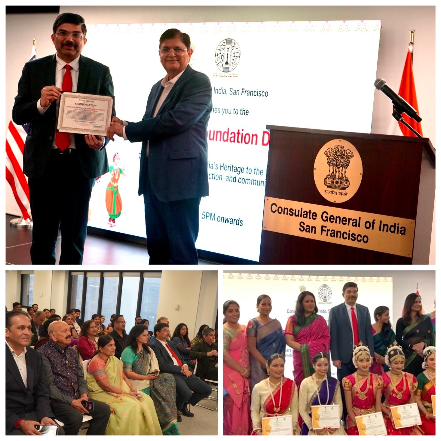 A vibrant celebration of 77th Foundation Day of the Indian Council for Cultural Relations was hosted by the Consulate General of India, San Francisco, showcasing India’s cultural diplomacy and global engagement. Consul General Dr. K Srikar Reddy addressed the gathering, highlighting ICCR’s mission of building “bridges of friendship and cultural dialogue” through India’s soft power, praised the diaspora as “cultural ambassadors,” and noted milestones such as Diwali’s recognition as a California state holiday as a testament to deepening cultural connections. Over 100 guests attended an evening of culture, community, and meaningful exchange, with reflections on ICCR’s initiatives, its role in promoting India’s rich heritage, and strengthening people-to-people ties worldwide. The celebration came alive with captivating performances by students of Nrityaarpana Dance Academy, Shivanoopuram-School of Kuchipudi and Shambhavi’s International School of Kathak.
