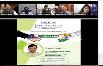 Consul General Dr. TV Nagendra Prasad  had an engaging discussion with India America Chamber of Commerce (IACC) South India Council on exploring new trade and investment opportunities to further strengthen India US bilateral economic relations on August 6, 2020.