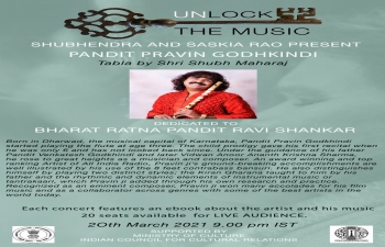 ICCR in collaboration with Sh. Shubhendra Rao & Ms. Saskia Rao are organizing #LiveConcert series #UnlockTheMusic. The sixth concert in this Series will be by Pandit Pravin Godhkindi accompanied by Shri Shubh Maharaj on Tabla, Live telecast on 20 Mar 21 at 9 PM IST