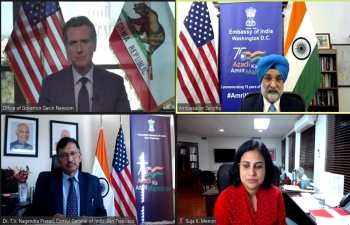 Consul General Dr. TV Nagendra Prasad joined the warm and an engaging virtual meeting between H.E. Amb. Taranjit Singh Sandhu and California State Governor Hon’ble Gavin Newsom on ways to strengthen India – California in healthcare, IT and emerging tech, renewables, & education. They discussed growing relations and rich contributions of Indian American Diaspora in California, The Golden State.