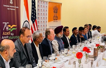 During the visit of Ambassador Taranjit Singh Sandhu to the #BayArea, US – India Strategic Partnership Forum (USISPForum) hosted an evening of innovative and encouraging ideas from Industry leaders in the region on deepening of India-US economic engagement, exploring opportunities in semiconductors, renewable energy, cyber security fintech and education. Consul General Dr. T.V. Nagendra Prasad appreciated Mr. John Chambers and Mr. Mukesh Aghi.
