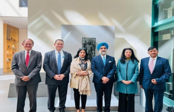 An evening reception was held at Asian Art Museum in honour of the visiting Ambasaddor Taranjit Singh Sandhu showcasing Indian art Section and forthcoming 'Beyond Bollywood'. Consul General Dr. T.V. Nagendra Prasad thanked Mr. Kumar Malavalli, Dr. Jay Xu, Curator Forrest McGill and Team for their briefing and hospitality.