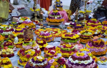 Consul General Dr. T.V. Nagendra Prasad and Mrs. Padmavathi have joined the traditional 'Bathukamma' celebrations in #Sanramon organised by Telangana Cultural Association (TCA). Consul General Prasad commended the efforts of TCA on its commitment to celebrate and preserve rich culture through festivals. Particularly the young children in traditional attire and singing festival songs in mother tongue were impressive. CG thanked presence of local Mayor and elected Members including Mr. Sridhar Verose the Vice Mayor of a Telangana origin.