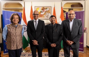 The Chairman and CEO of Microsoft Mr Satya Nadella was conferred ‘Padma Bhushan’ Award by the Governement of India this year.  As he couldn’t travel to receive the same in person in India, which is deemed to have been presented by Hon’ble Rashtrapati ji,  he accepted the award from Dr TV Nagendra Prasad, Consul General of India in San Francisco.  On the occasion, two other Padma Bhushan award recipients Prof Arogyaswami Paulraj and legendary Zakir Hussain were present from Silicon Valley. On receiving the award, Mr. Nadella said: “It’s an honour to receive a Padma Bhushan Award and to be recognised with so many extraordinary people. I’m thankful to the President, Prime Minister, and people of India, and look forward to continuing to work with people across India to help them use technology to achieve more.”