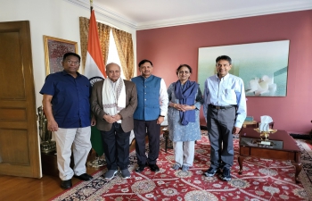 Padma Shri Dr. RV Ramani and his team from Silicon Valley, Mr. Murali and Mr. Venkat Maddipati at Sankara Eye Foundation were received by Consul General Dr. T.V. Nagendra Prasad at India House in San Francisco. They had discussed the activities of the Foundation to commemorate Amrit Mahotsav, expansion in India and also explore opportunities for collaboration with Optometry institutes in USA. Consul General appreciated their services.