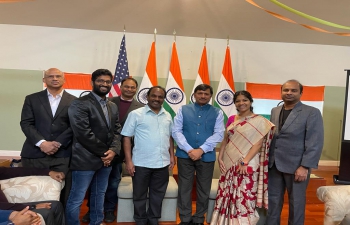 The Bay Area Tamil Manram (SFBATM) outgoing team led by Mr. Thiru Kumar Nallusamy and the incoming team led by Mr. Pughal @sfbatm at Gadar Memorial #SanFrancisco called on Consul General Dr. T.V. Nagendra Prasad. Consul General recall and appreciated their work for the community and wished them continued success.