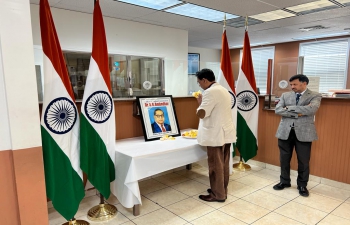 The officials of the Consulate General of India – San Francisco gathered to pay tributes to Bharat Ratna Dr. B.R. Ambedkar on the occasion of his birth anniversary. The Consul General in his remarks reminded the rich contribution made by Dr. Ambedkar as the Chairman of the Constitution Drafting Committee and his role as a jurist, politician, and social reformer. The officials paid floral tributes and lauded the role of Dr. Ambedkar in making India a vibrant democracy.
