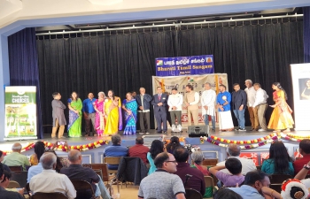 Consul General Dr. T.V. Nagendra Prasad joined the #tamilnewyear2023 celebrations of Bharati Tamil Sangam in #Fremont along with Mr. Raj Salwan @RajSalwan , Fremont Councilmember, Mr. Murali Srinivasan, Sunnyvale Councilmember City of Sunnyvale, California (Government), Mr. Romesh Japra @rkjapra, Representative of Shastha Foods & several classical dance gurus teaching hundreds of children in #BayArea.