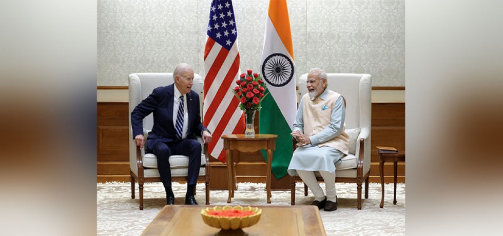 Prime Minister Shri Narendra Modi in a bilateral meeting with the President of the United States of America, Mr. Joseph Biden, in New Delhi.