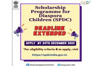 Scholarship Programme for Diaspora Children” (SPDC) for the academic year 2023-24 has been extended to 24 December, 2023.