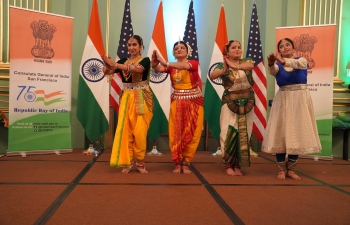 Talented Bay area Indian origin artist, embodying the spirit of unity, performed enchanting renditions of Vande Mataram and other Indian Cultural performances, A vibrant showcase of heritage and talent, bridging cultures through art on the occasion of the Republic Day Reception held by the Consulate General of India, San Francisco at War Memorial & Performing Arts Centre, San Francisco on January 27th.