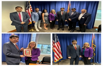 Consul General Dr. Srikar Reddy Koppula commenced his Arizona visit on a high note on February 06, 2024. He engaged in discussions with Phoenix Mayor Ms. Kate Gallego, exploring mutual opportunities for collaboration in vital sectors such as Education, Aviation, Engineering, and Technology.