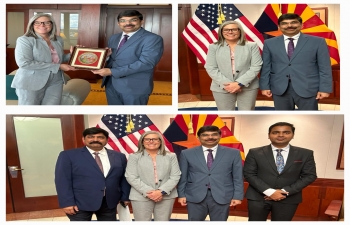 Consul General Dr. Srikar Reddy Koppula called on Arizona Governor Ms. Katie Hobbs in Phoenix on 7th Feb to explore avenues for strengthening bilateral partnership. Their discussions centered on deepening collaboration in key sectors such as Education, Trade, Manufacturing, and Information Technology.