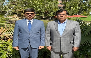 Consul General Dr. K. Srikar Reddy met with Dr. Vivek Lall, Chief Executive of General Atomics Global Corporation in San Diego and had a good discussion about enhancing collaboration with Indian companies in areas of AI, semiconductors, and drones.