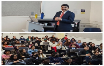 Consul General [CG] Dr. K. Srikar Reddy visited San Francisco State University, where he delivered the inaugural Madhav Bhai Patel lecture. He shared invaluable insights on the Indian economy and the business climate in India with over 120 students of the Lam Family College of Business. Prof.Bruce Heiman and Dean Eugene Sivadas welcomed the CG and extended gratitude for an informative and exciting talk. 