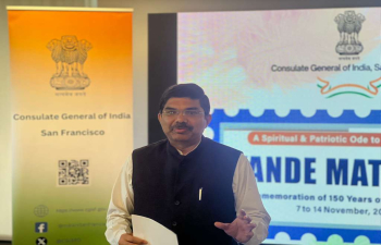 With a soulful rendition of Rashtriya Geet Vande Mataram, Team Consulate General of India - San Francisco, led by Consul General Dr. K. Srikar Reddy, celebrated 150 years of Vande Mataram. In his remarks, the Consul General highlighted the powerful role of the song penned by Shri Bankim Chandra Chattopadhyay, in igniting nationalist fervour during India’s struggle against colonialism.